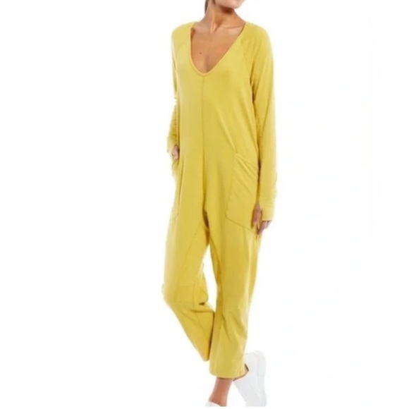 Free People Pants - Free People Movement Hot Shot Long Sleeve Jumpsuit One Piece Yellow Small